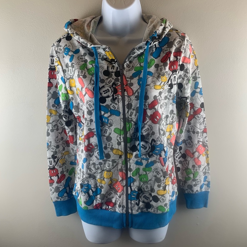 Disney Parks Womens All Over Mickey Print Lightweight Full Zip Hoodie Size Small